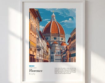 Florence Travel Print, Duomo Wall Art, Italy Poster, Tuscany City Illustration, Italian Canvas Decor