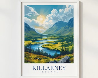 Killarney Ireland Travel Poster: Scenic Landscape Art Print