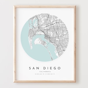 Impressão de mapa de San Diego, mapa de San Diego pôster arte de parede da cidade, mapa de estradas da Califórnia, decoração de mapa de rua com impressão da Califórnia, presente de escritório, L92v4