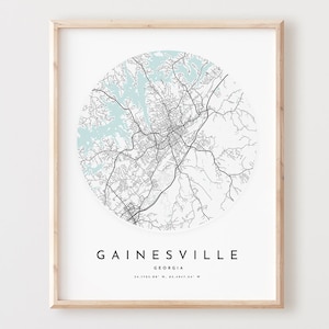 Impressão de mapa de Gainesville, mapa de Gainesville pôster arte de parede da cidade, mapa de estradas Ga, decoração de mapa de rua com impressão de Geórgia, presente de escritório, L686v4