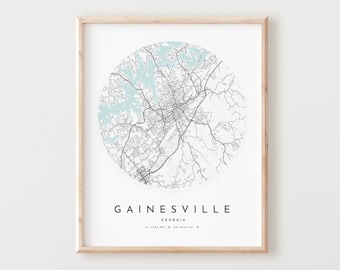 Gainesville Map Print, Gainesville Map Poster City Wall Art, Ga Road Map, Georgia Print Street Map Decor,  Office Gift, L686v4