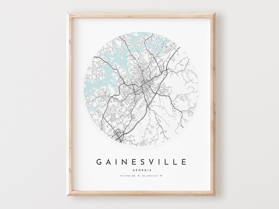 Gainesville Map Print, Gainesville Map Poster City Wall Art, Ga Road