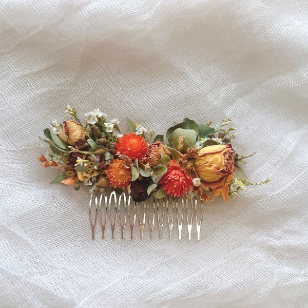 Fall wedding accessories hairpiece Mixed dried flower hair comb Bridal head piece Boho Vintage wedding hair comb Colorful Bridal hairpiece