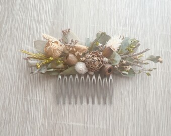 Green brown Bridal hairpiece Dried flower hair comb Wedding accessories Greenery head piece woodland wedding hair comb Bridal hairpiece