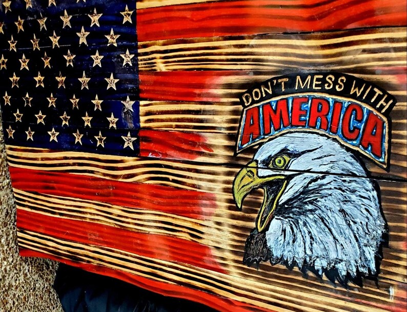 Patriotic wavy wooden eagle flag Etsy