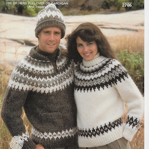 PDF #2706 White Buffalo Lopi Knitting Pattern ElenkaUnisex Fair Isle Sweater Pullover and Beret  ***INSTANT DOWNLOAD***