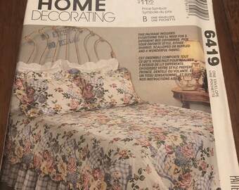 McCall's #6419 Home Decorating Bed Coverings, Shams, Dust Ruffle Sewing Pattern UNCUT & FF c. 1993