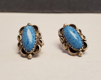 Poteaux de boucles d’oreilles bleues authentiques / Argent sterling fabriqué Navajo / Bijoux amérindiens