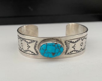 Sterling Silver Turquoise Bracelet / Authentic Navajo Made / Native American Jewelry