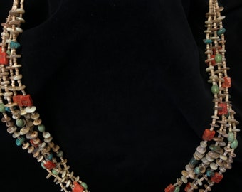 Collier de perles multicolores multicolores / coquille Heshi corail jade turquoise / authentique Navajo Made / bijoux amérindiens