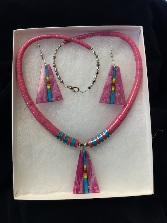 Pink matching necklace and earring set