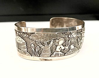 Sterling Silver Story Teller Bracelet / Authentic Navajo Made / Traditional / Sheep / Hogan / Monument Valley / Native American Jewelry