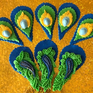 12 Fondant  Peacock Feather Cupcake Toppers