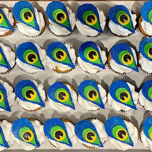 12 Fondant  Peacock Feather Cupcake Toppers