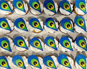 12 Fondant  Peacock Feather Cupcake Toppers