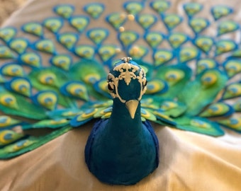 Fondant Peacock Cake Topper: Jewel-Toned Feathers, 6-7" Body