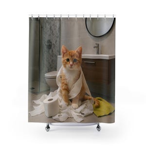 Playful Cat Shower Curtain - Fun Bathroom Decor, Pet Lover Gift, Cute Waterproof Curtain for Home, Cat-Themed Bath Decor