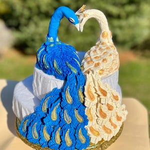 Wedding Cake Topper / Double Peacock Cake Topper / Handmade Fondant Peacock Bride & Groom / Unique Wedding Decor / Peacock Cake Decorations