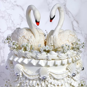 Handmade Bride or Groom Fondant Swan with Intricate Feathers (Single Piece) – 3&quot;-3.5&quot; Elegant Cake Decoration for Weddings, Anniversaries...