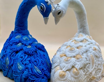 Wedding cake topper / Double Peacock Wedding Cake Topper/ Fondant  Peacock Body Cake Topper / Peacock Toppers / Handmade Bride and Groom