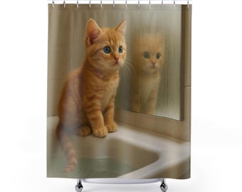 Ginger Kitten Shower Curtain, Pet Lover Bathroom Decor