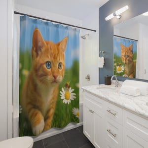 Cute Cat Shower Curtain, Whimsical Cat Shower Curtain - Adorable Animal Decor, Bathroom Accessory for Cat Lovers Perfect Gift for Pet Owners