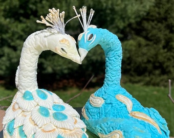 Double Peacock Wedding Cake Topper / Wedding cake topper /  Fondant  Peacock Body Cake Topper / Peacock Toppers / Handmade Bride and Groom