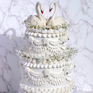 Adorno para tarta de cisne de fondant hecho a mano: decoración de boda con plumas talladas