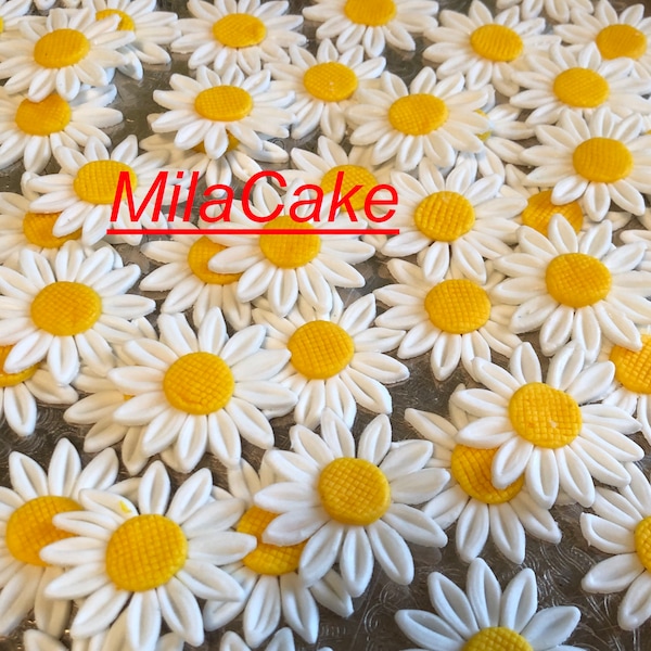 12 Edible Fondant Daisies /  Wedding Daisies topper / Sugar Decorations/ Fondant flowers / Edible Daisy / Smash cake / Edible Flowers