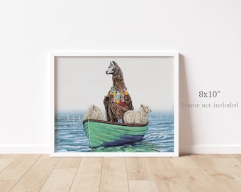 Travellers I - 8x10" Fine Art Print, Llama with Sheep Decor