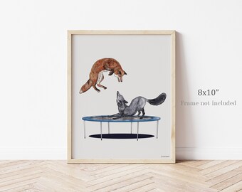 Foxes on Trampoline - 8x10" Fine Art Print