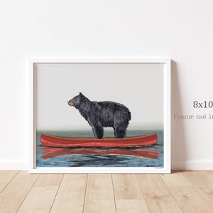 Black Bear in Canoe - 8x10 Print, Wildlife Paintings, Canoeing, Modern Art Prints, Rustic Décor