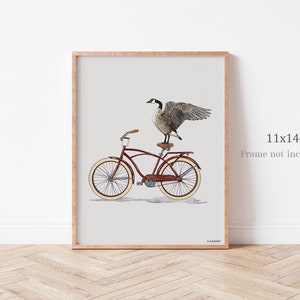 Canada Goose on Bicycle - 11x14" Print, North American Birds, Vintage Bicycle, Minimalist Wall Art, Modern Décor