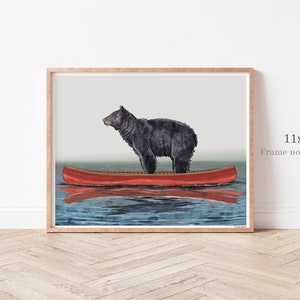 Black Bear in Canoe - 11x14" Print, Bold Wall Art, Bear Painting, Peaceful Wall Art