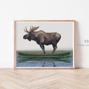 Moose in Canoe - 11x14" Print, Rustic Paintings, Serene Wall Art, Fine Art Print, Earthy Décor