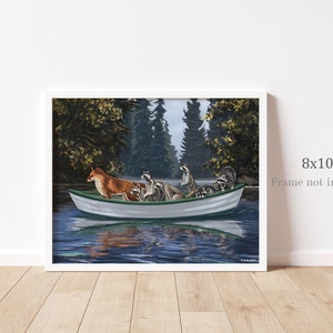 Travellers VII - 8x10" Print, Modern Decor, Wildlife Art Print, Fox and Raccoons