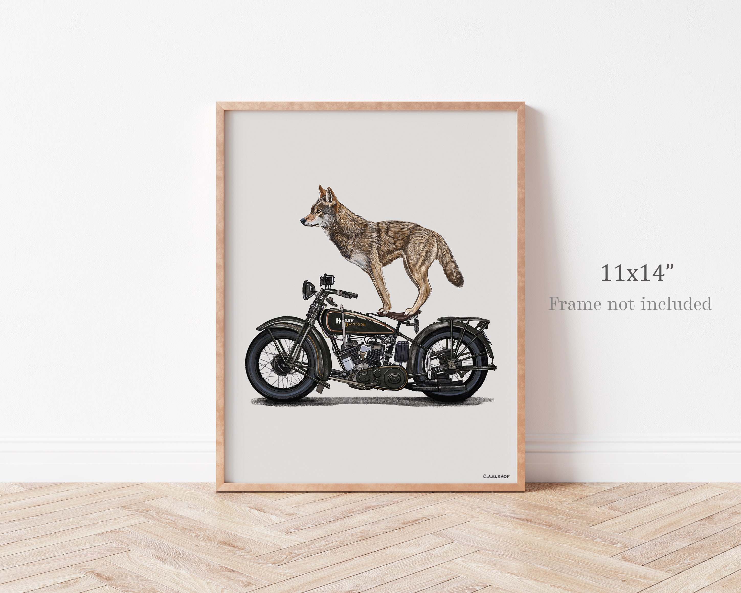 Red Wolf on Motorcycle - 11x14