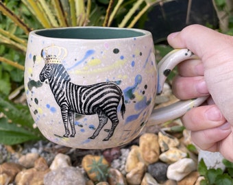 Colorful Royal Zebra Mug, Large Ceramic Cup