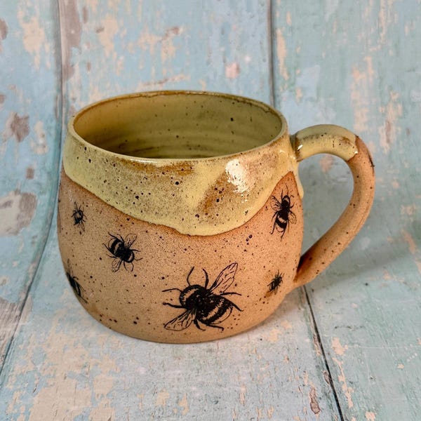 Yellow Bee Mug, Large Ceramic Cup