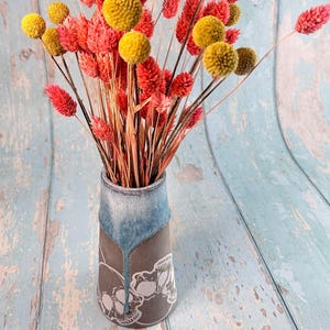 Blue Skull Floral Ceramic Vase, Handmade Modern Pottery