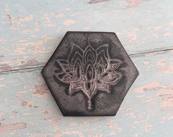 Black and Silver Lotus Flower Coaster Handmade Ceramic