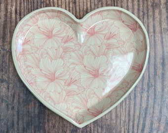 Pink Heart Dish, Hibiscus Floral Plate