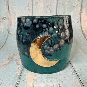Turquoise Moon Indoor Planter, Ceramic Plant Pot