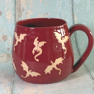 Red Dragon-mugg, handgjord keramikmugg - Secondhand