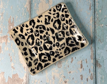 Ceramic Soap Dish, Black Cheetah print