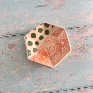 Orange und Grün Schmuckschale, handgemachte Hexagon Keramiktopf