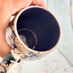 Skull and Star Mug, Handmade Blue Ceramic Cup image 7