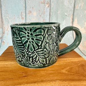 Monstera Leaf Mug, Large Green Ceramic