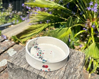 White Pet Bowl, Handmade Cat/Dog Dish