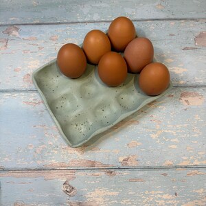 Green Ceramic Egg Tray, Holds 6 or 12 Eggs
